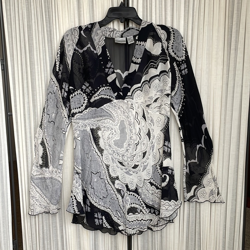 Chico’s Paisley 100% Silk Long Sleeve Popover Shirt